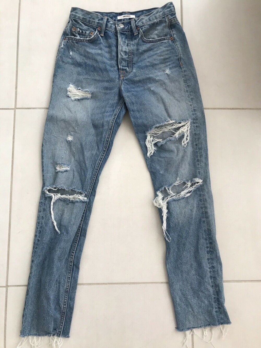 Grlfrnd Karolina High Waist Distressed Cut Off Frayed Denim Jeans
